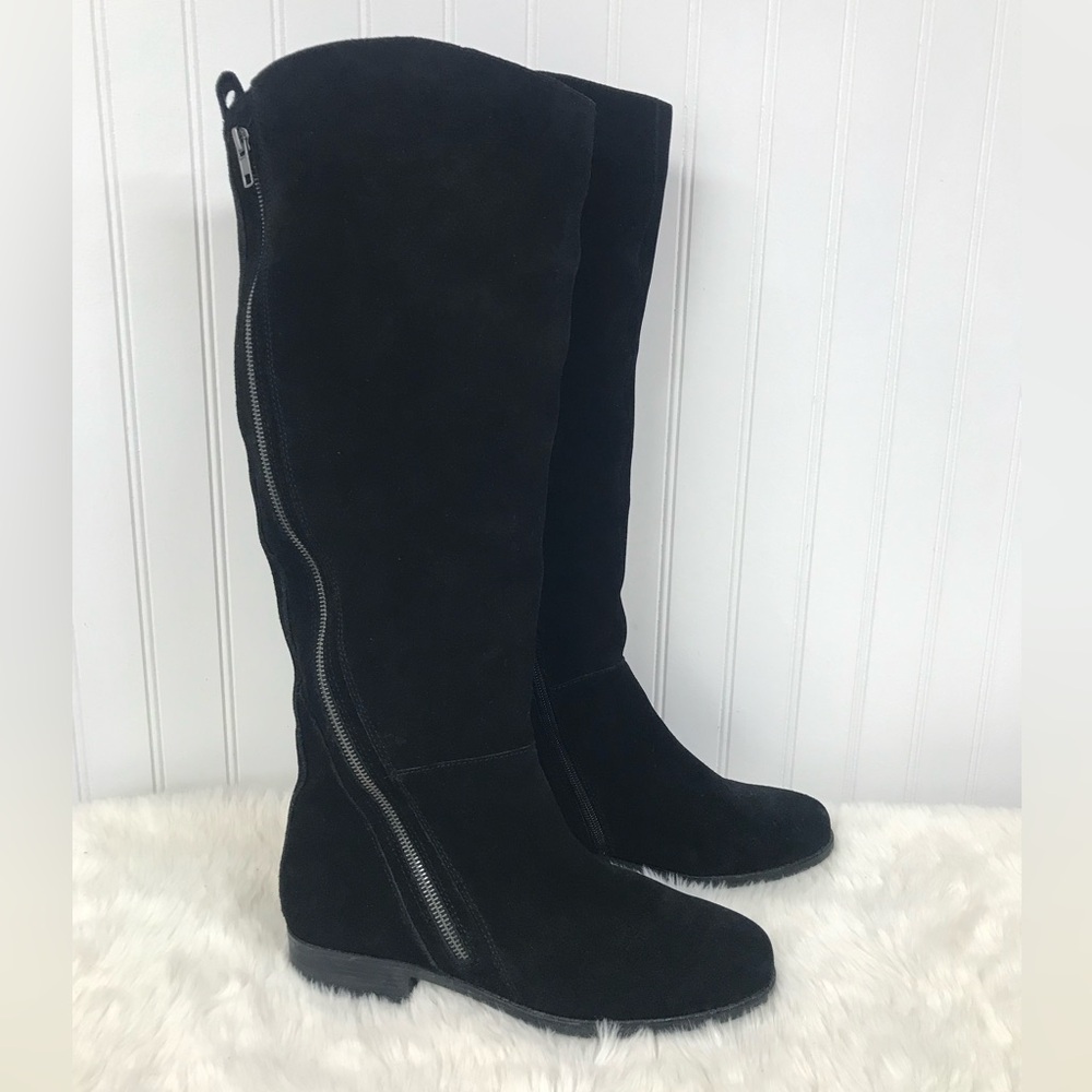 MATISSE Scarlett Black Suede Knee High‎ Boot Size 7.5 Wide Zipper Low Heel Fall